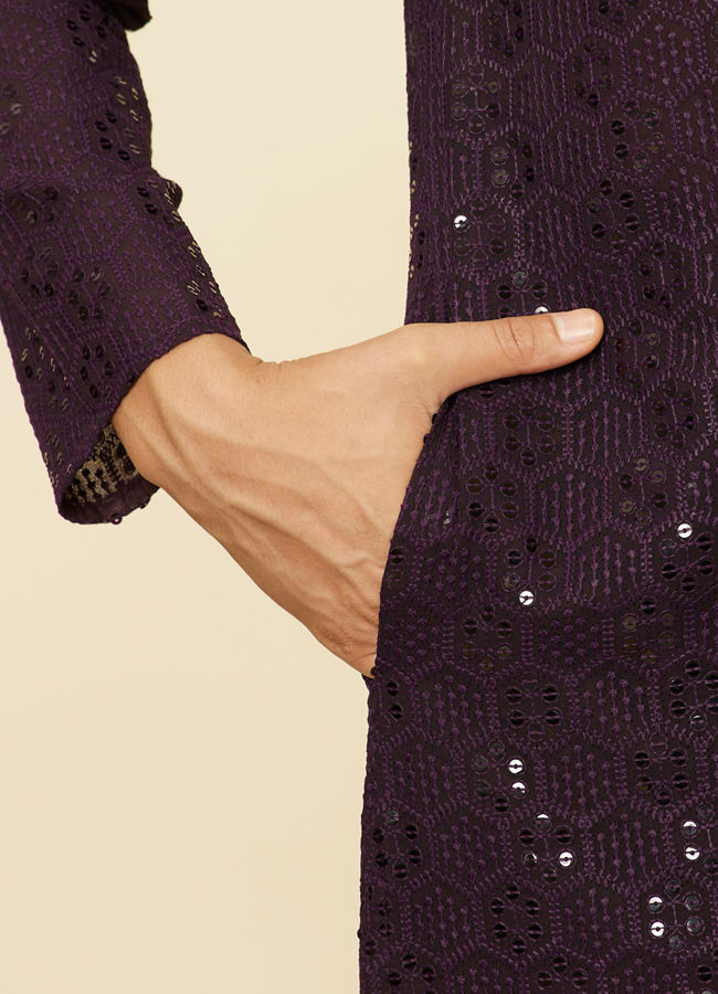 Manyavar Men Royal Purple Chikankari Kurta Set