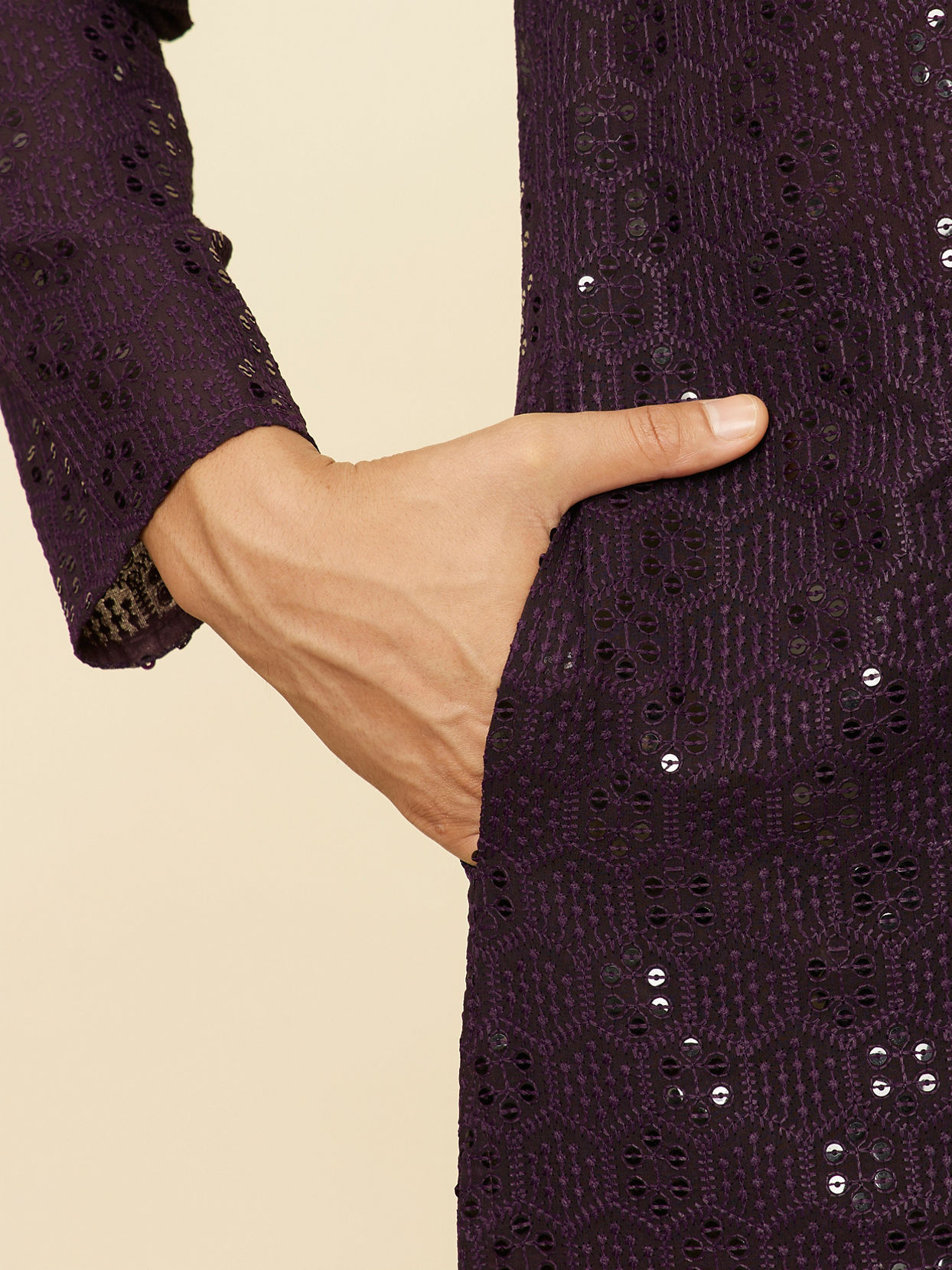 Manyavar Men Royal Purple Chikankari Kurta Set
