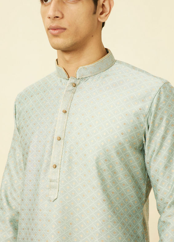 Manyavar Men Aquamarine Blue Sequined Kurta Set