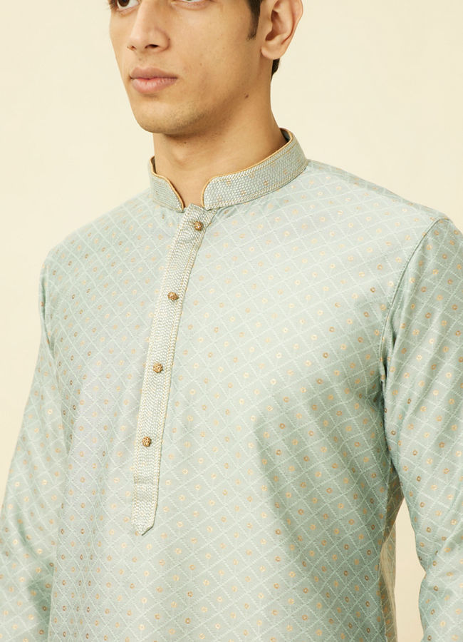 Manyavar Men Aquamarine Blue Sequined Kurta Set image number 1