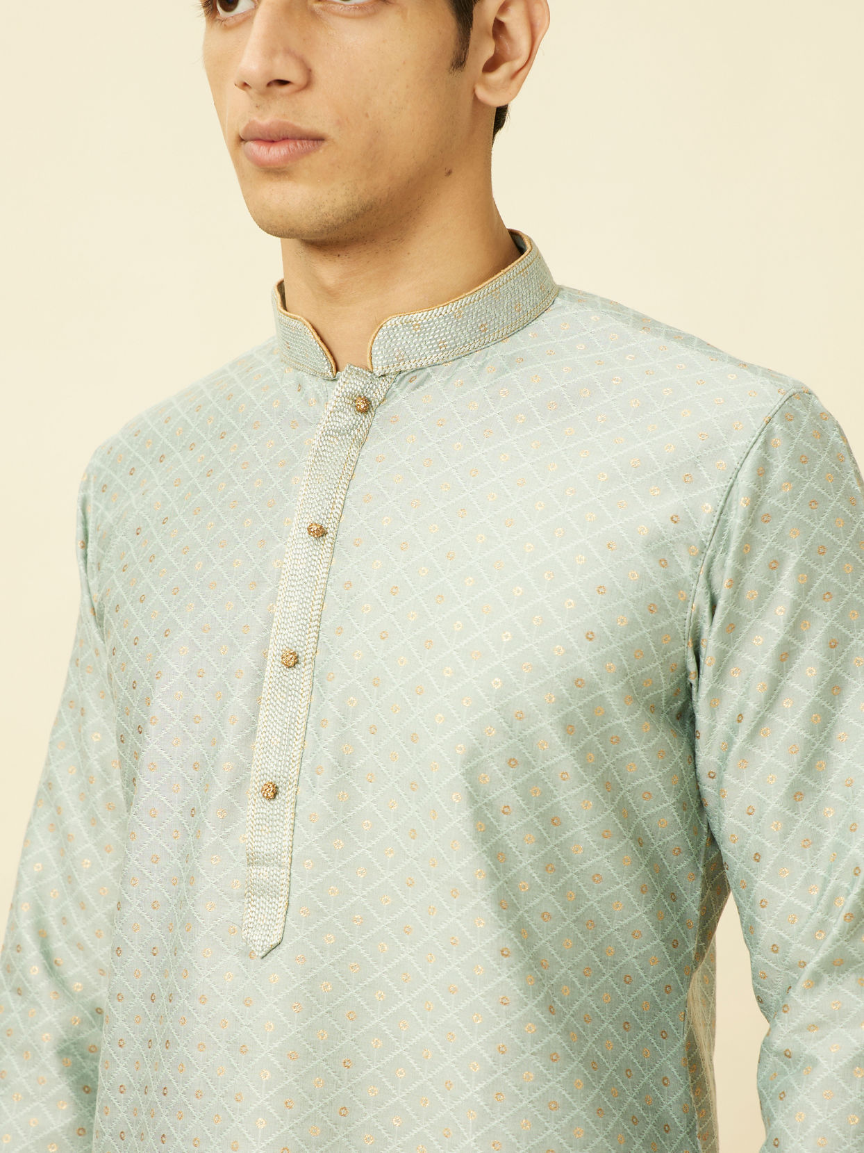 Manyavar Men Aquamarine Blue Sequined Kurta Set
