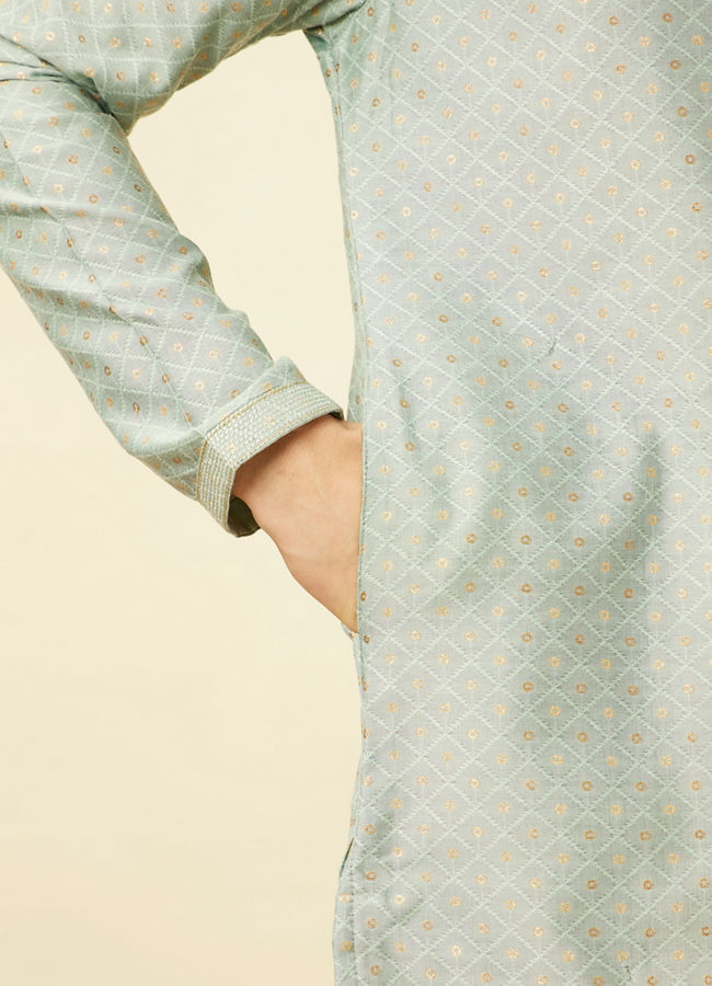 Manyavar Men Aquamarine Blue Sequined Kurta Set