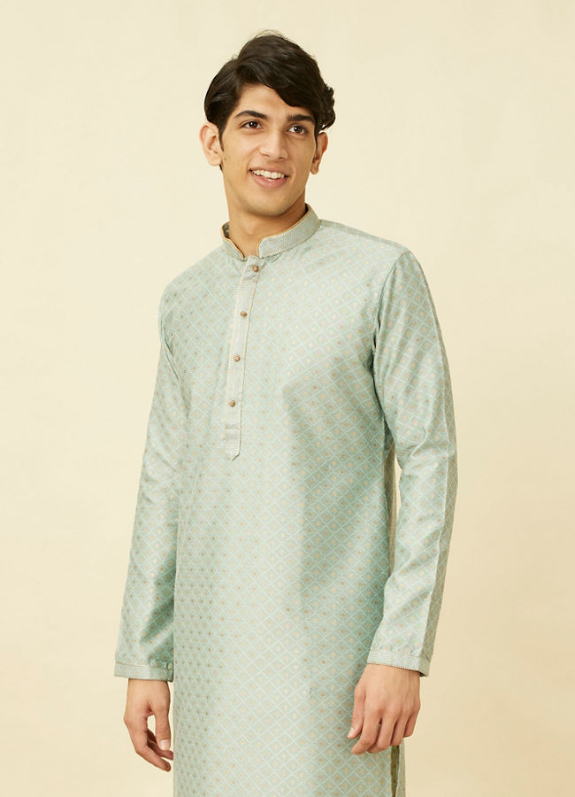 Manyavar Men Aquamarine Blue Sequined Kurta Set