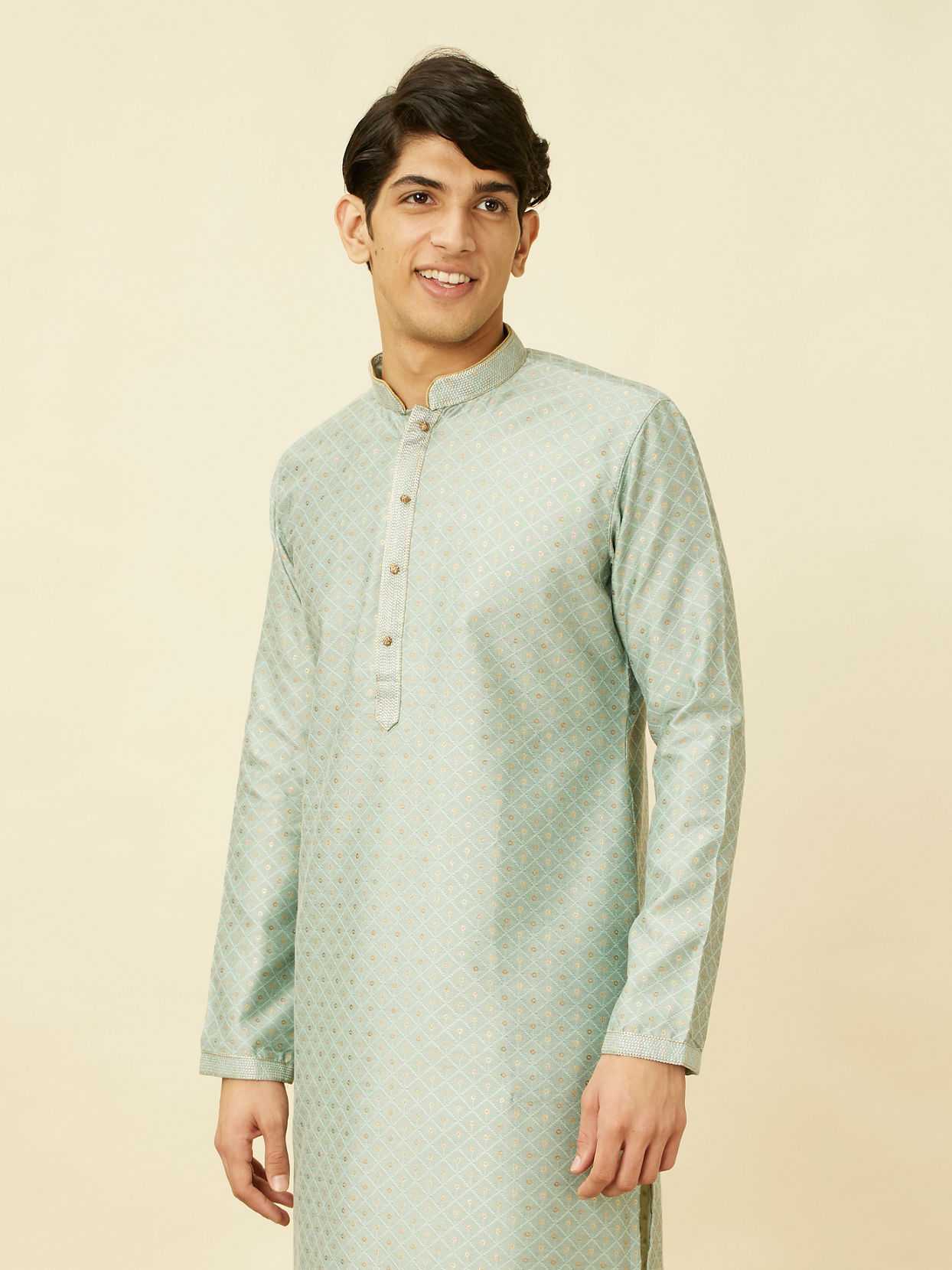 Manyavar Men Aquamarine Blue Sequined Kurta Set
