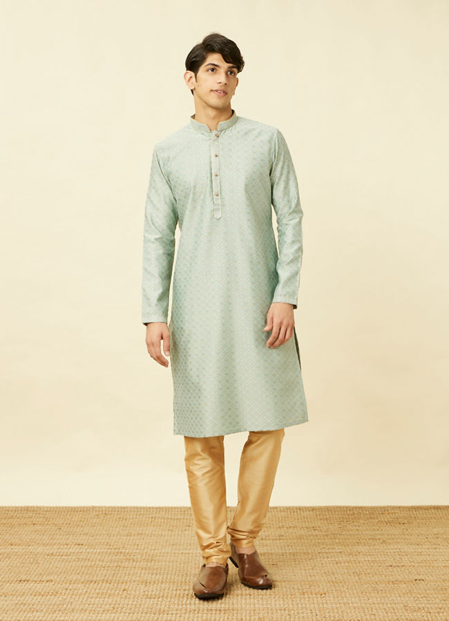 Manyavar Men Aquamarine Blue Sequined Kurta Set image number 2