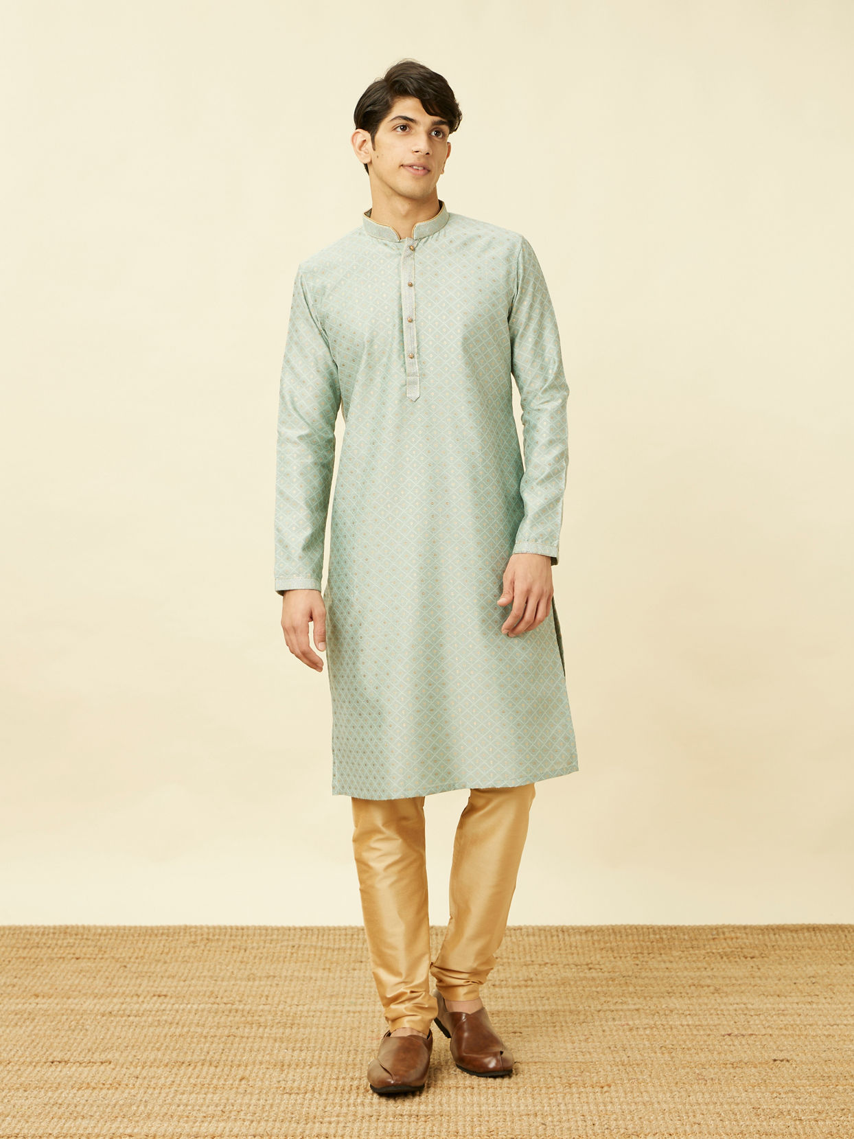 Manyavar Men Aquamarine Blue Sequined Kurta Set