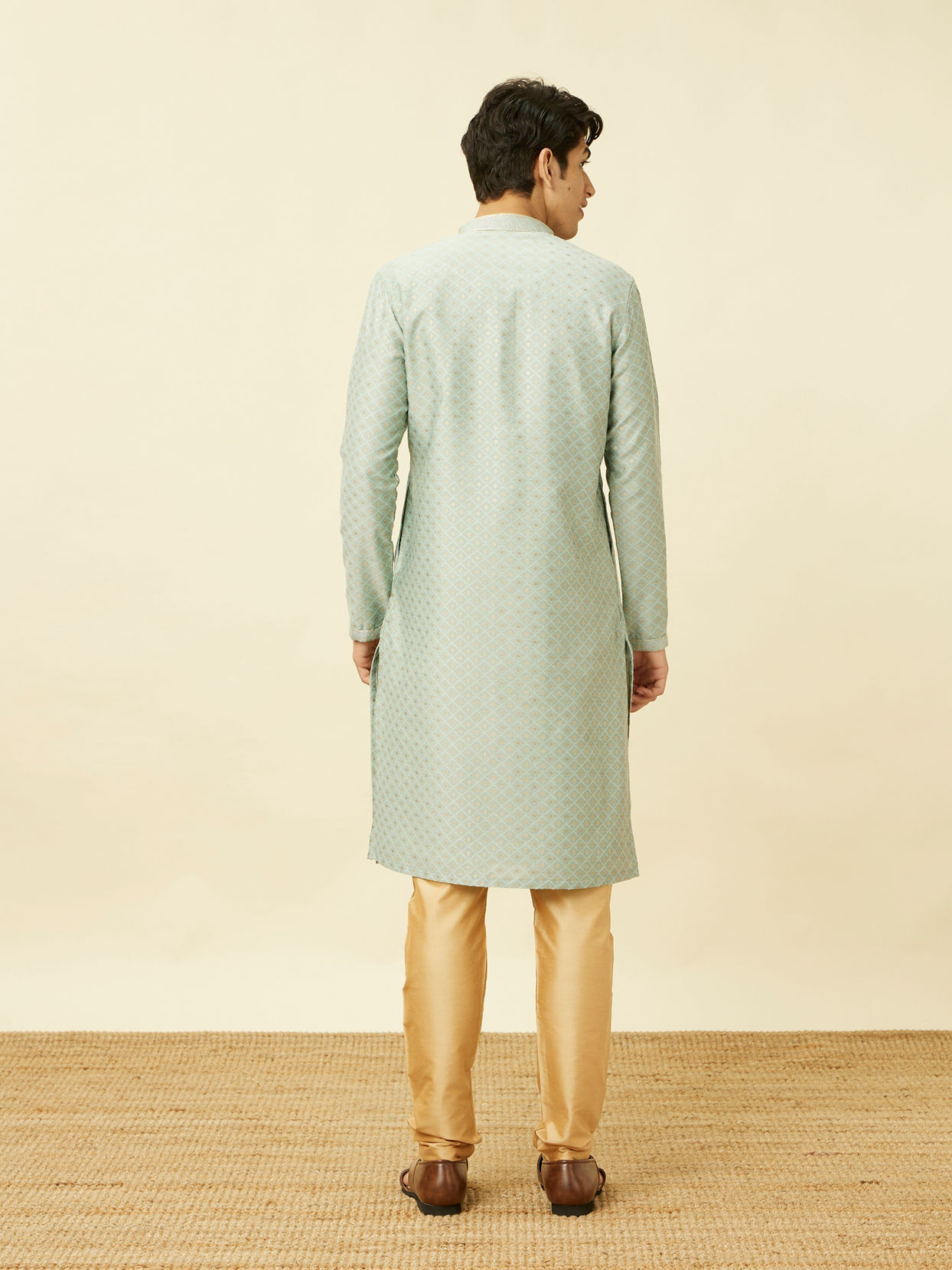 Manyavar Men Aquamarine Blue Sequined Kurta Set