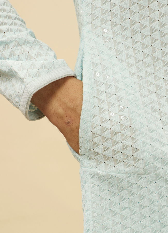 Manyavar Men Powder Blue Chikankari Sequinned Kurta Set