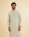 Manyavar Men Pale Pink and Pista Green Patterned Kurta Set