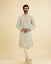 Manyavar Men Pale Pink and Pista Green Patterned Kurta Set