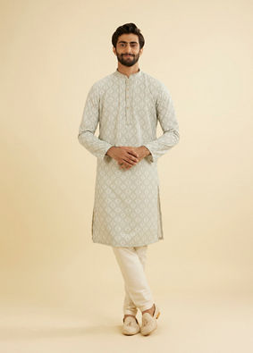 Manyavar Men Pale Pink and Pista Green Patterned Kurta Set image number 2