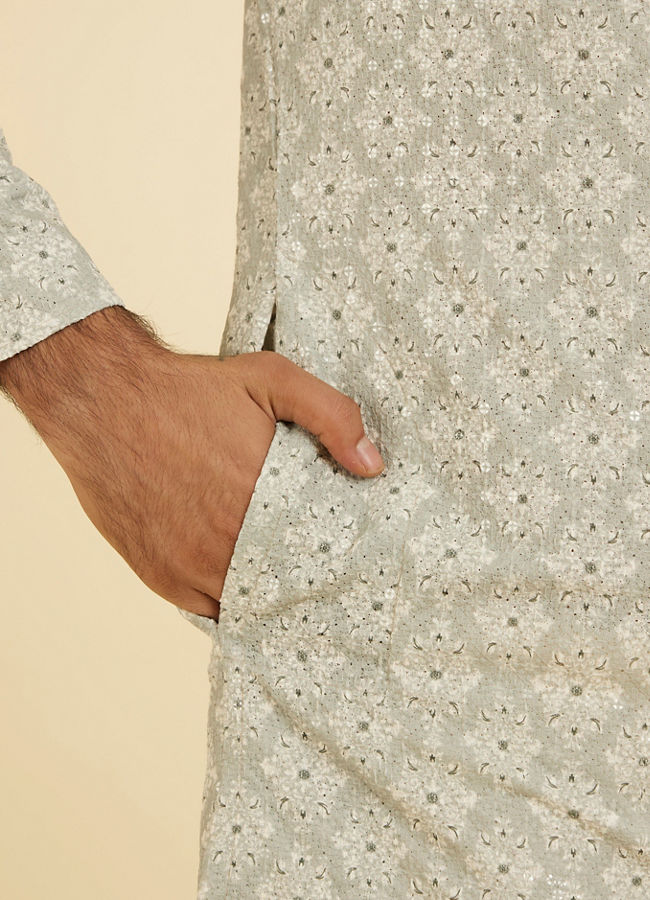 Manyavar Men Pale Pink and Pista Green Patterned Kurta Set