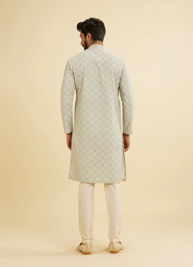 Manyavar Men Pale Pink and Pista Green Patterned Kurta Set