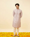 alt message - Manyavar Men Lavender Medallion Printed Kurta Set image number 2