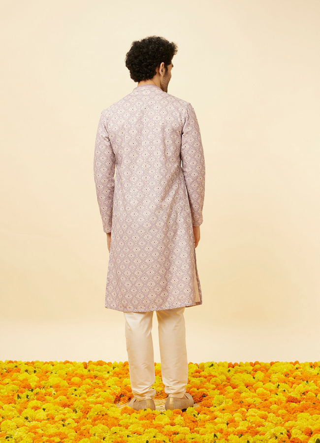 alt message - Manyavar Men Lavender Medallion Printed Kurta Set image number 5