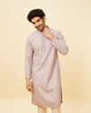 alt message - Manyavar Men Lavender Medallion Printed Kurta Set image number 0