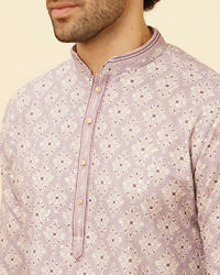 Manyavar Men Lavender Medallion Printed Kurta Set