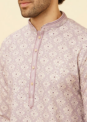 Manyavar Men Lavender Medallion Printed Kurta Set