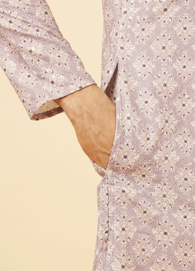 Manyavar Men Lavender Medallion Printed Kurta Set