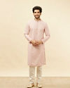Manyavar Men Rose Pink Medallion Print Sequinned Kurta Set