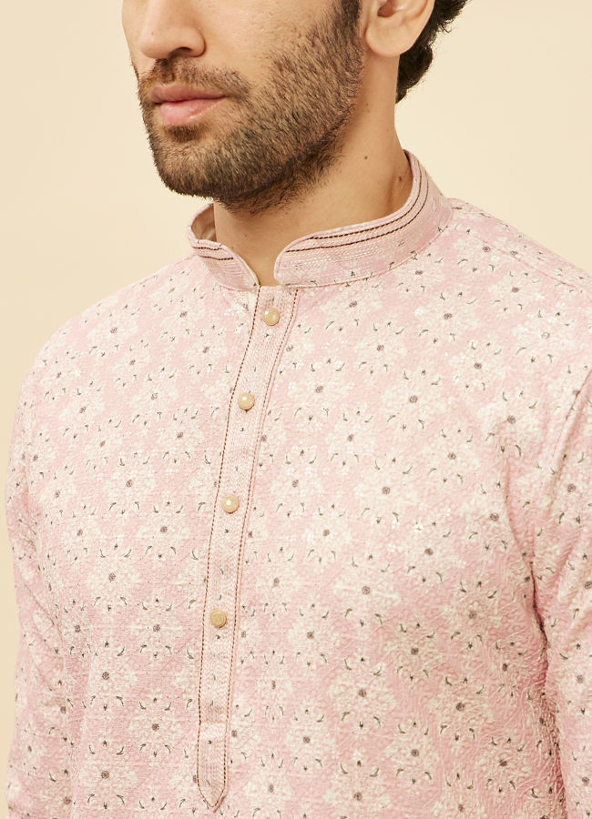 Rose Pink Medallion Print Sequinned Kurta Set image number 1