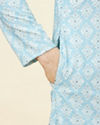 Manyavar Men Soft Blue Medallion Print Kurta Set