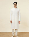 Manyavar Men Bright Cream Floral Chikankari Embroidered Kurta Set