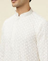 Manyavar Men Bright Cream Floral Chikankari Embroidered Kurta Set