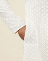 Manyavar Men Bright Cream Floral Chikankari Embroidered Kurta Set
