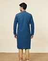Manyavar Men Teal Blue Floral Chikankari Embroidered Kurta Set