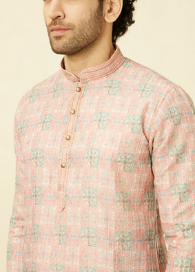 alt message - Manyavar Men Quartz Pink Mandala Printed Kurta Set image number 1