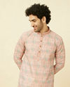 alt message - Manyavar Men Quartz Pink Mandala Printed Kurta Set image number 0