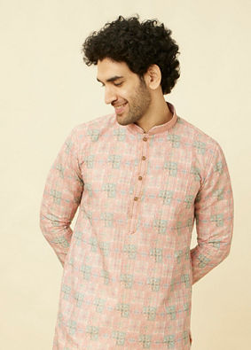 Manyavar Men Quartz Pink Mandala Printed Kurta Set