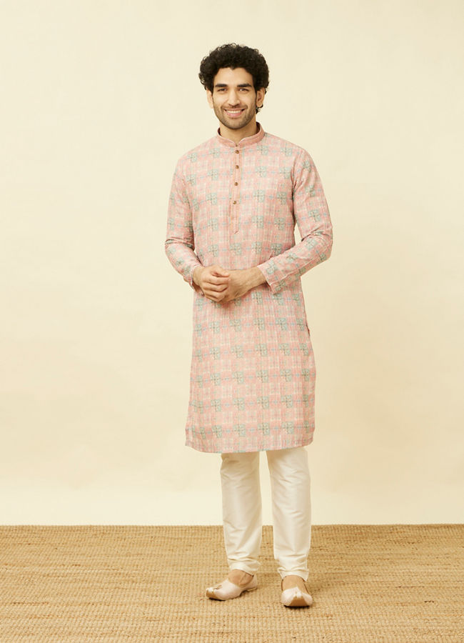 Manyavar Men Quartz Pink Mandala Printed Kurta Set