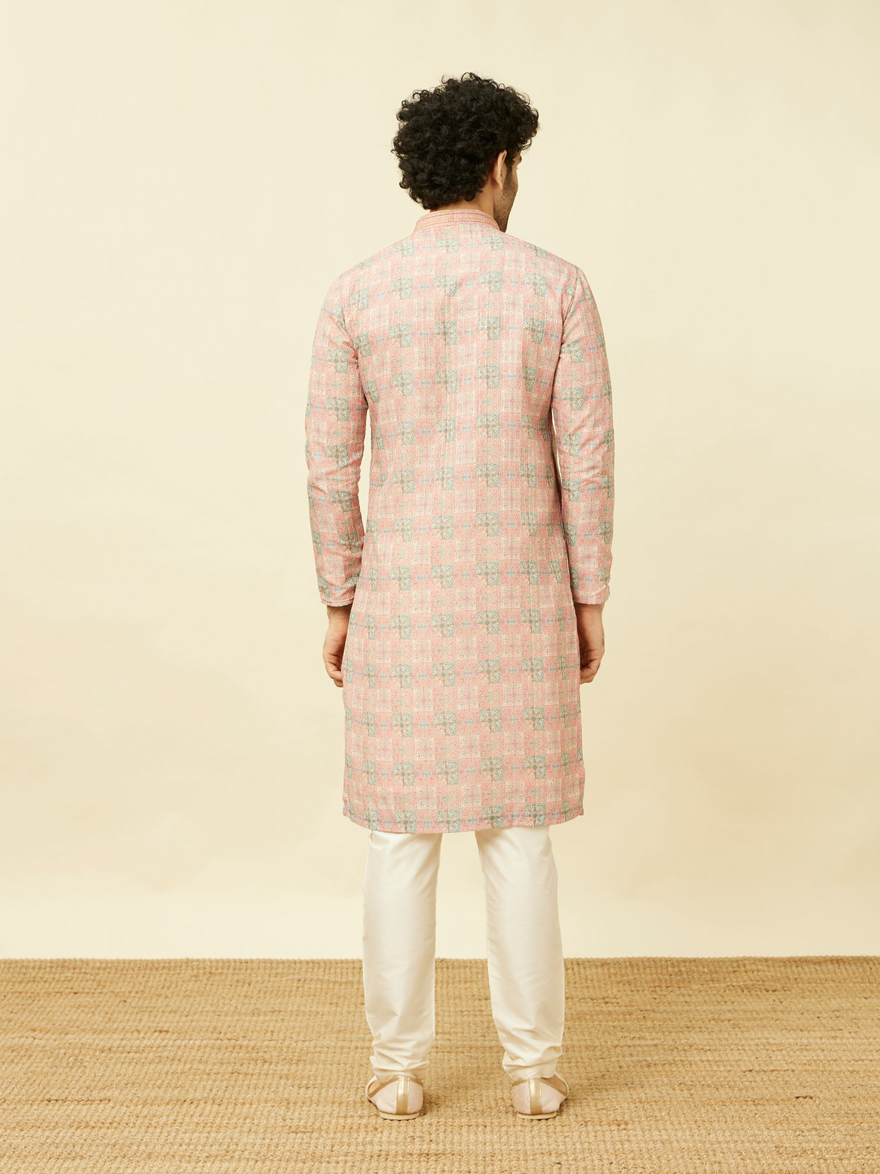 Manyavar Men Quartz Pink Mandala Printed Kurta Set