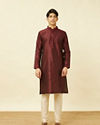 Manyavar Men Maroon Ogee Patterned Kurta Set