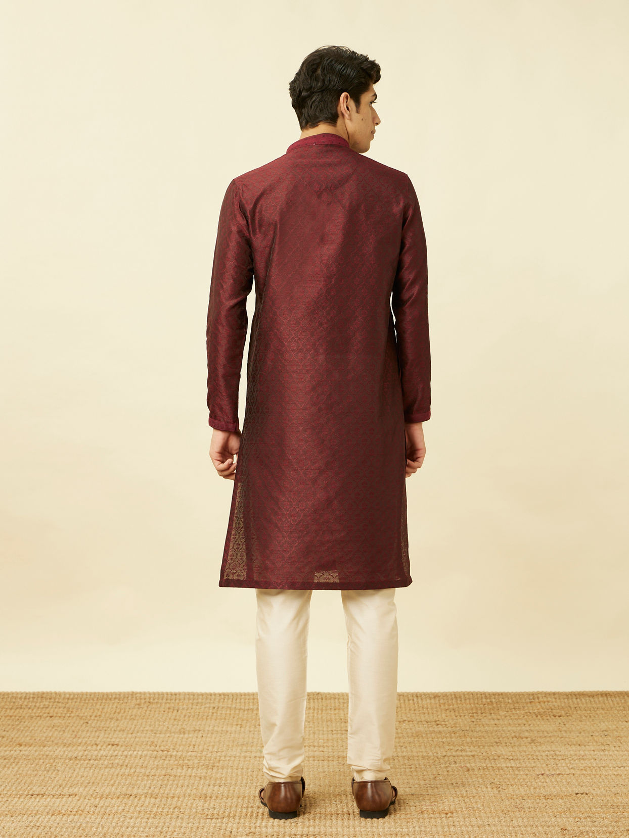 Manyavar Men Maroon Ogee Patterned Kurta Set