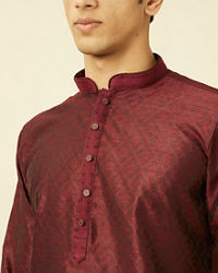 Manyavar Men Maroon Ogee Patterned Kurta Set