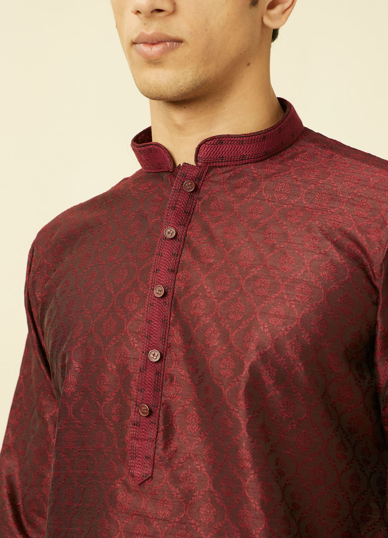 Manyavar Men Maroon Ogee Patterned Kurta Set