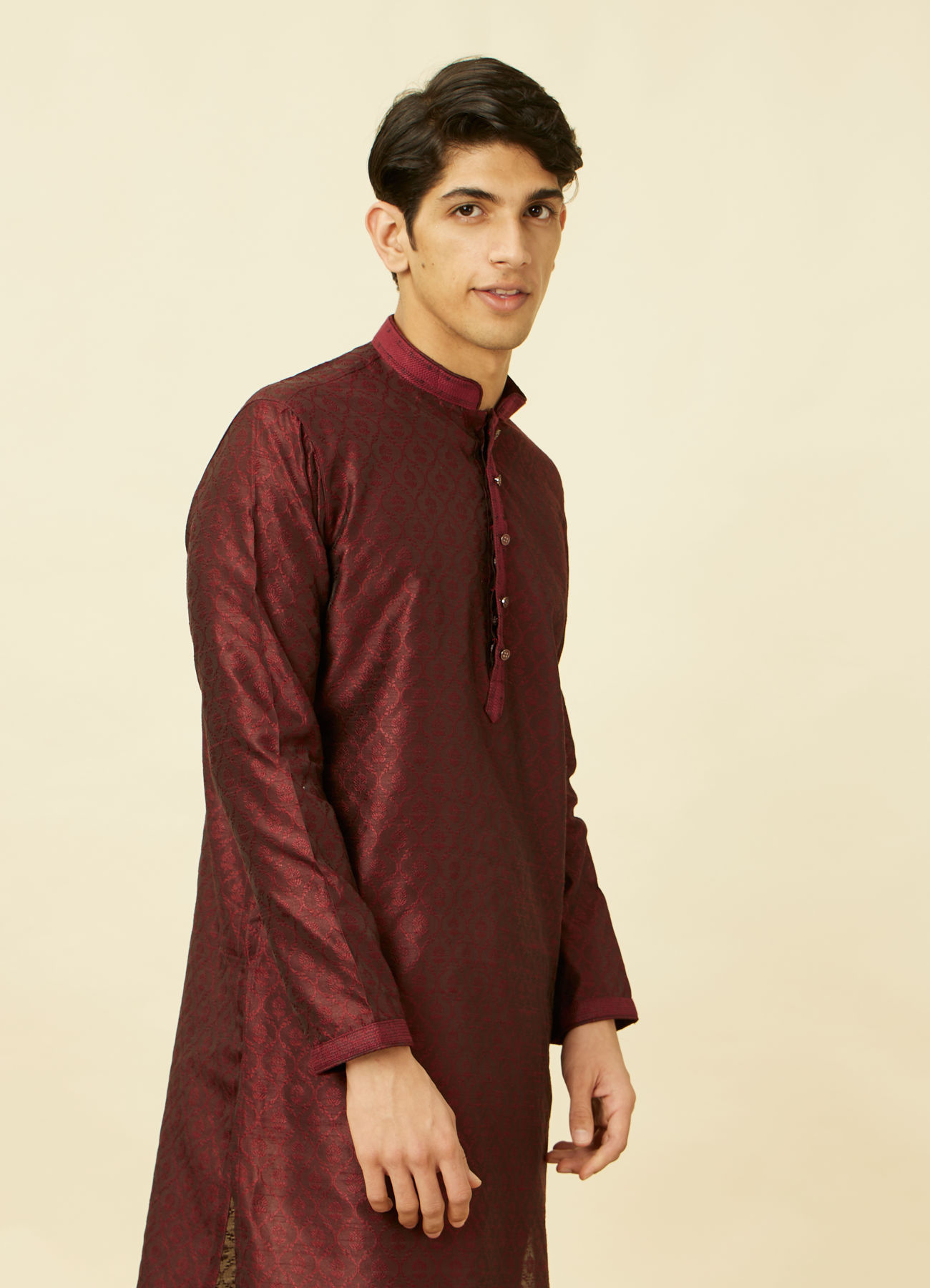 Manyavar Men Maroon Ogee Patterned Kurta Set