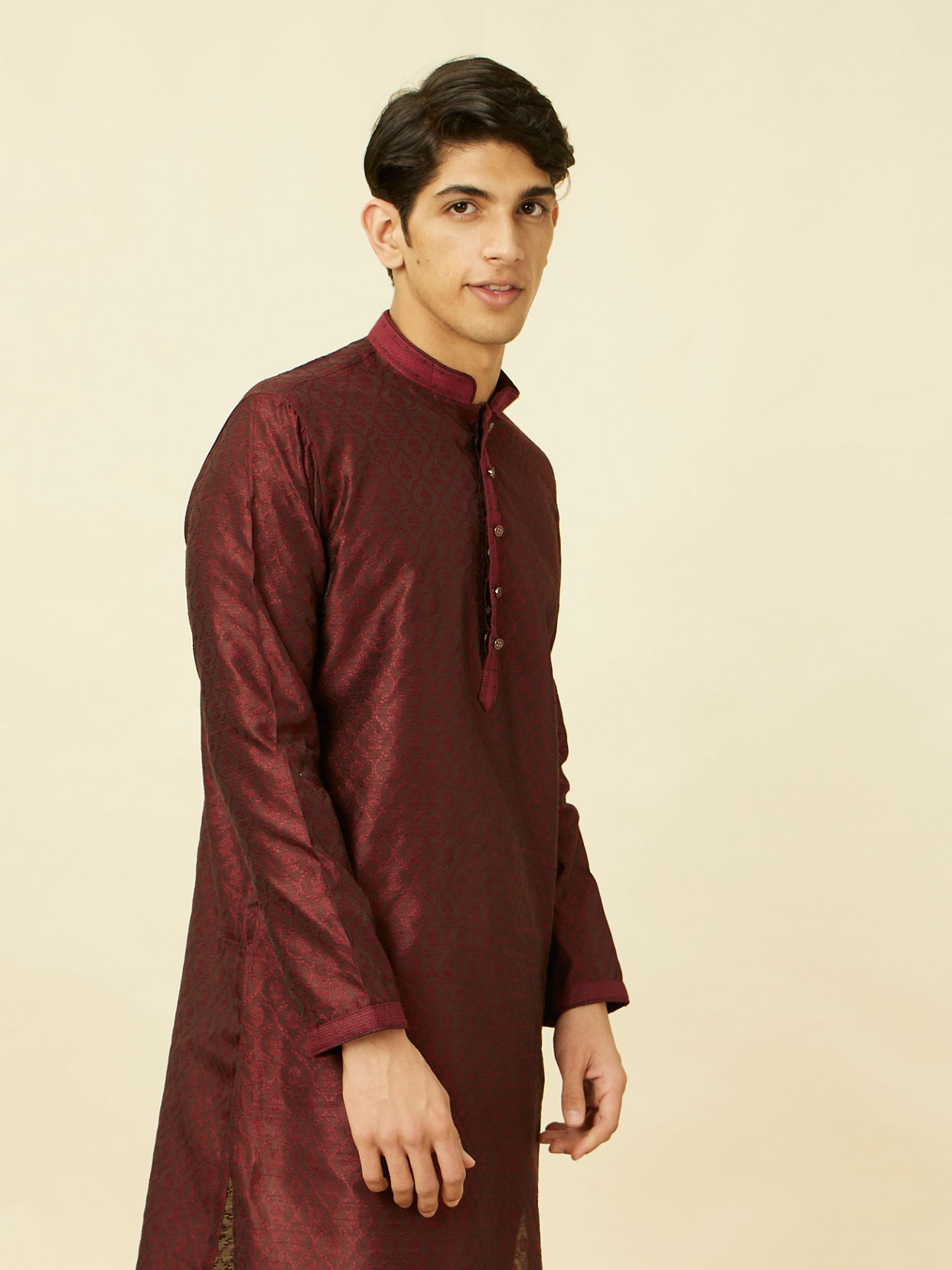 Manyavar Men Maroon Ogee Patterned Kurta Set