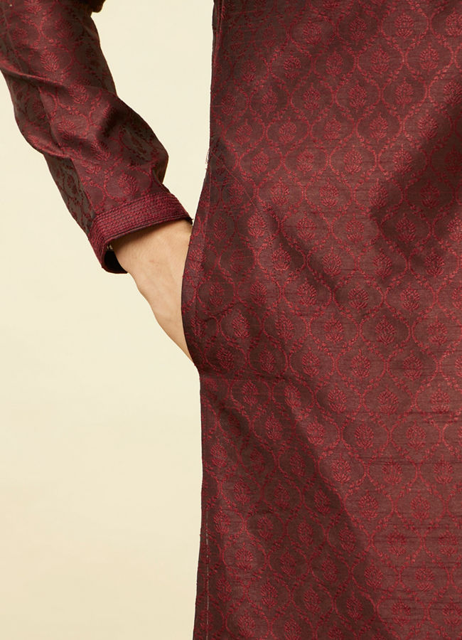 Manyavar Men Maroon Ogee Patterned Kurta Set
