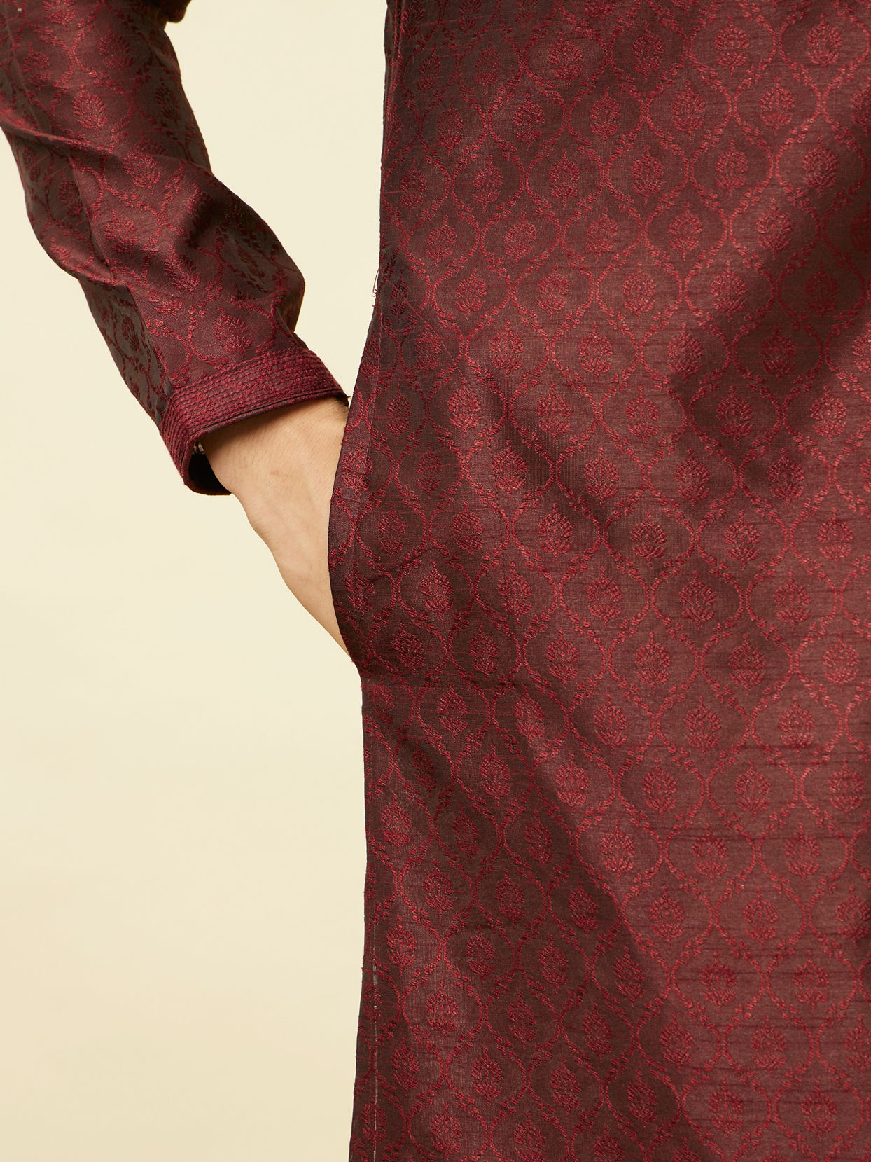 Manyavar Men Maroon Ogee Patterned Kurta Set