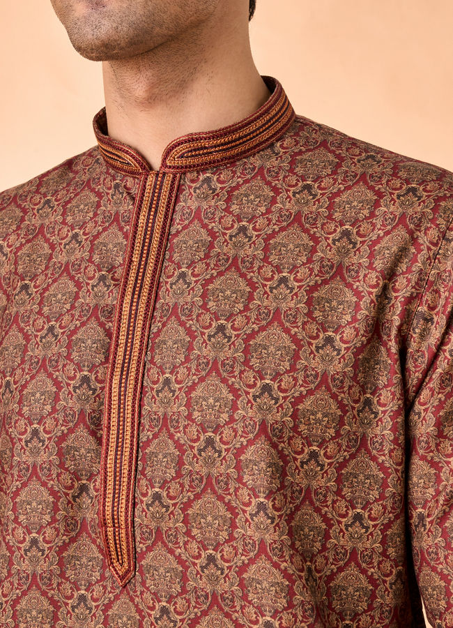 Manyavar Men Maroon Majesty Kurta Pajama