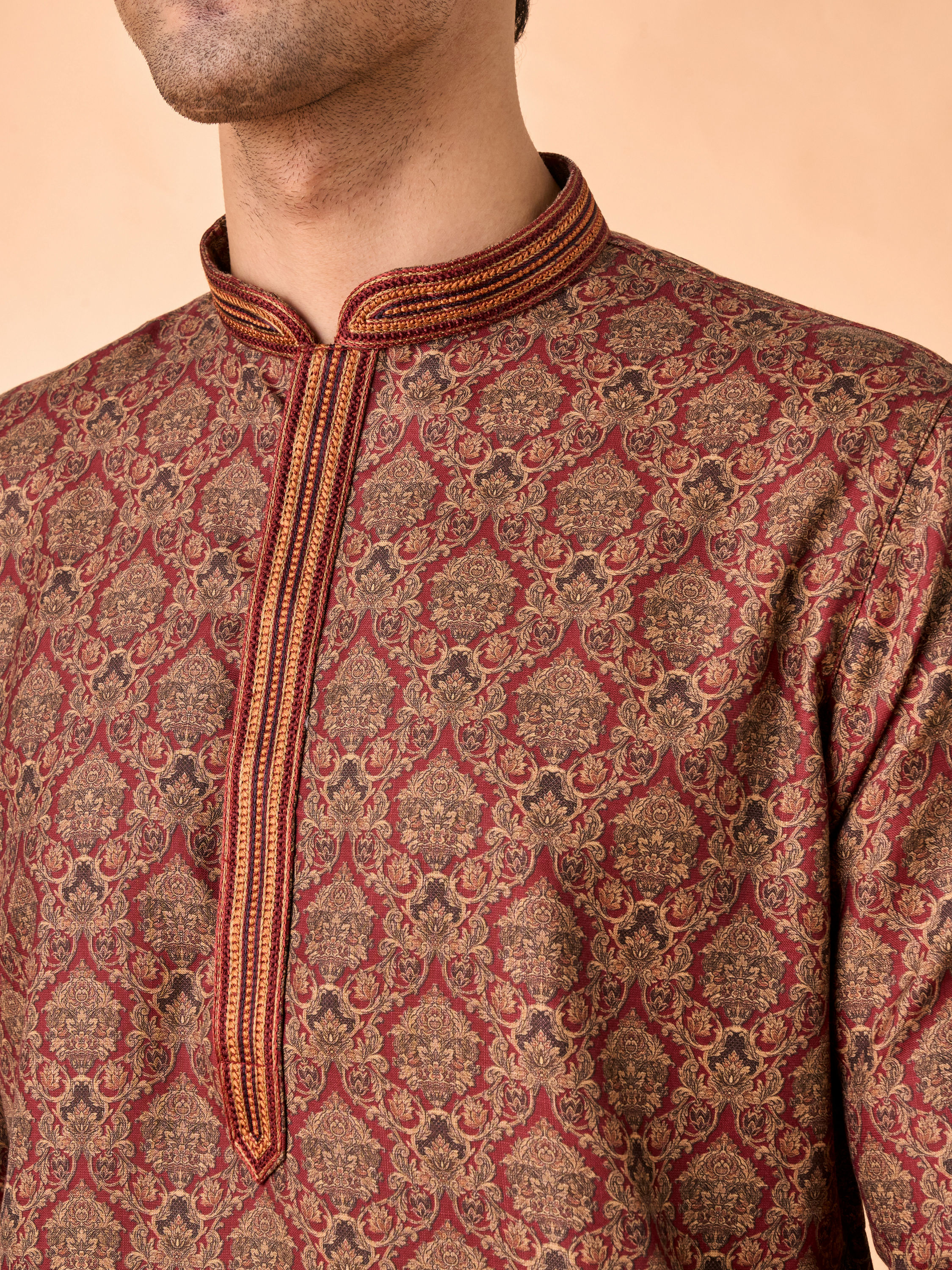Manyavar Men Maroon Majesty Kurta Pajama