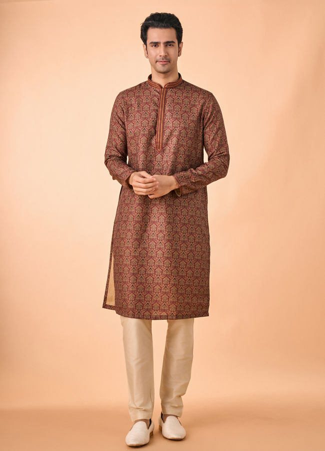 Manyavar Men Maroon Majesty Kurta Pajama