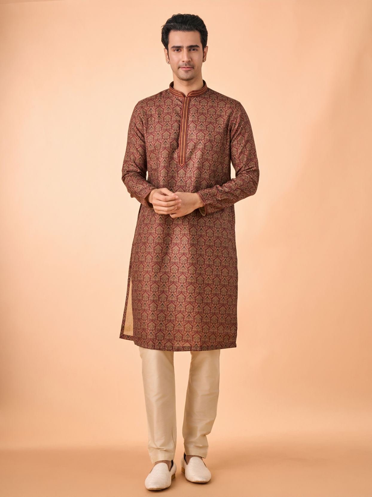 Manyavar Men Maroon Majesty Kurta Pajama