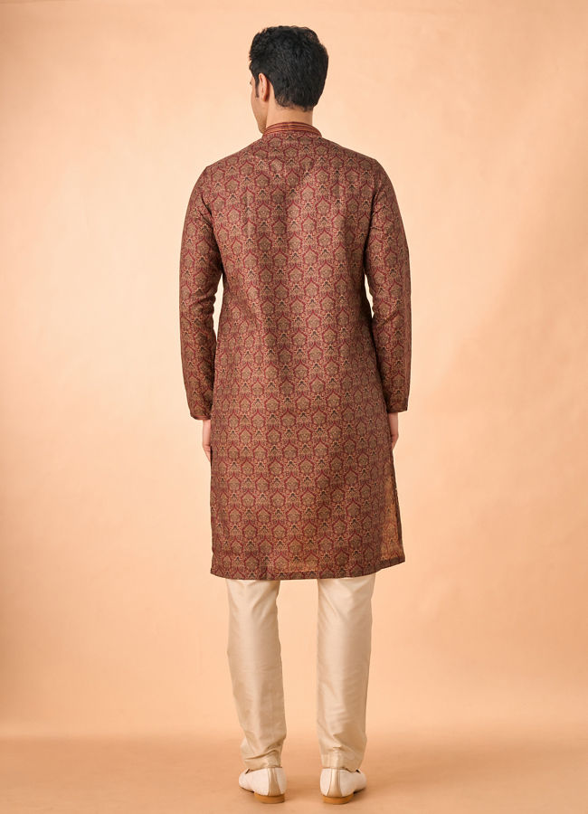 Manyavar Men Maroon Majesty Kurta Pajama