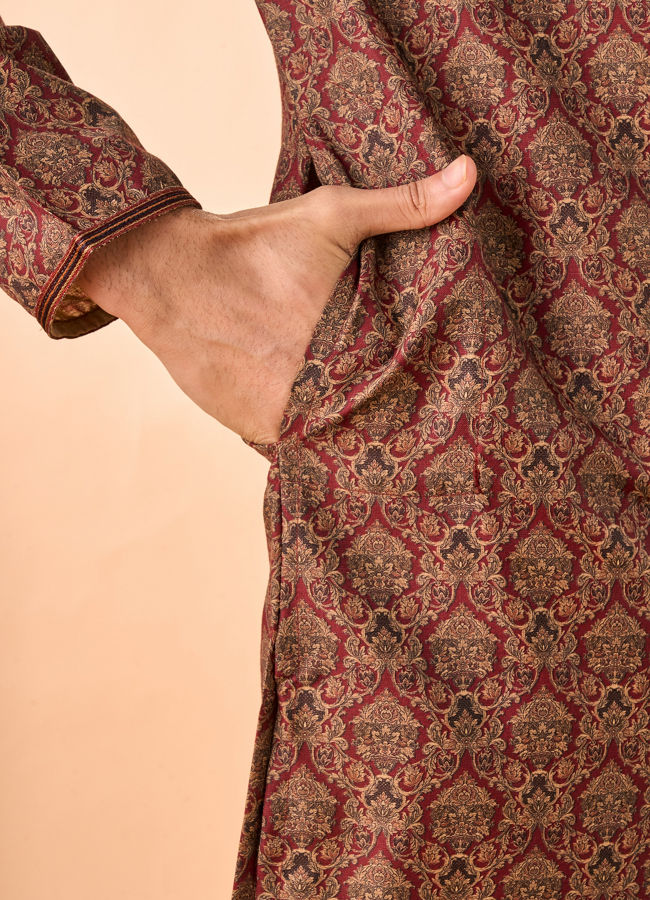 Manyavar Men Maroon Majesty Kurta Pajama