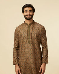 Manyavar Men Dark Green Paisley Printed Kurta Set